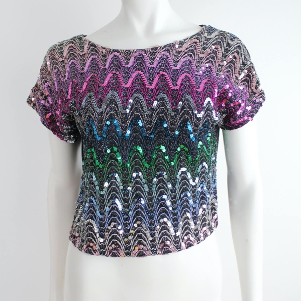Cute 1980s Vintage Sequin Blouse Top Shirt Shell